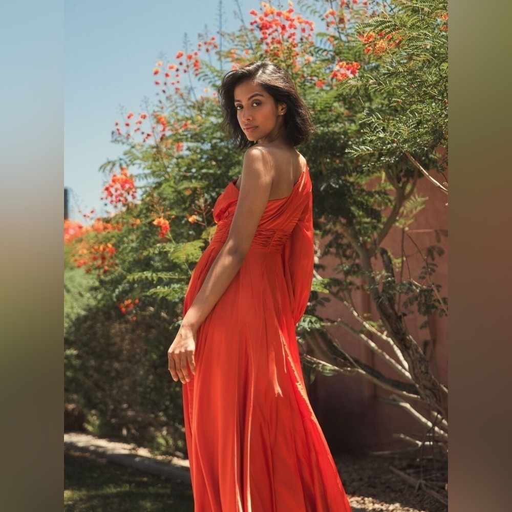 MAC DUGGAL One Shoulder Bishop Orange Maxi Dress 2 - Picture 2 of 7
